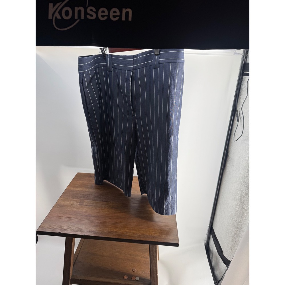 Saint Art Lucian Pinstripe Shorts Navy Blue High Waist Wide Leg XL NEW